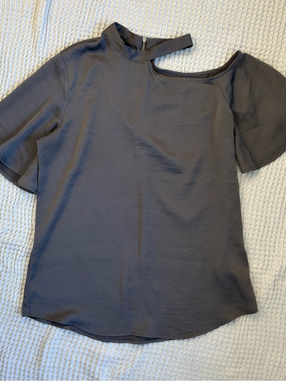 Express Charcoal Asymmetric Neck Short Sleeve Top